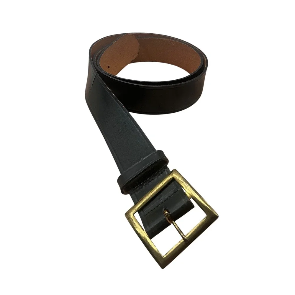 Black Top Grain Bridle Cowhide Leather Belt Brass Buckle Size 46 Mens Wide